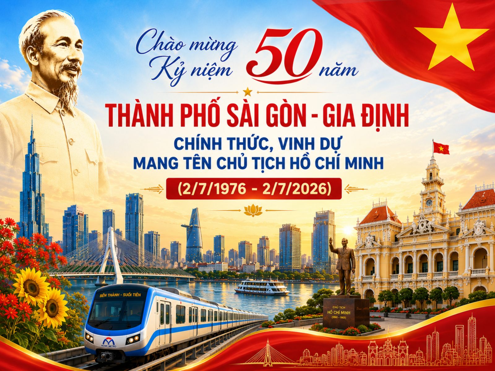 CHÀO MỪNG 50 NĂM THÀNH PHỐ SÀI GÒN - GIA ĐỊNH CHÍNH THỨC, VINH DỰ MANG TÊN CHỦ TỊCH HỒ CHÍ MINH (02/7/1976 - 02/7/2026)