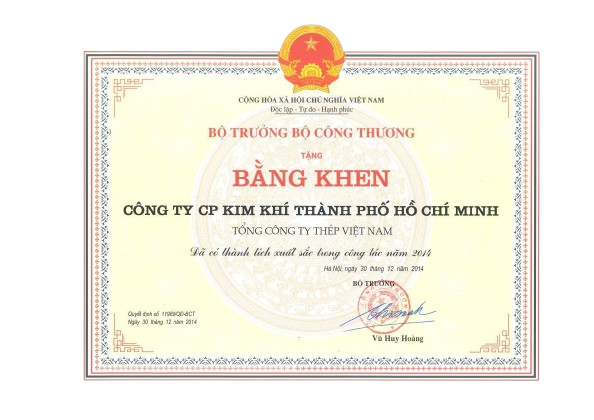 Bằng khen bộ công thương 2014